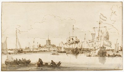 A View of Vlaardingen with Shipping in the Foreground by Ludolf Backhuysen